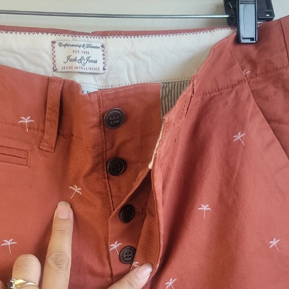 Jack & Jones Orange Flat Front Shorts Casual Style